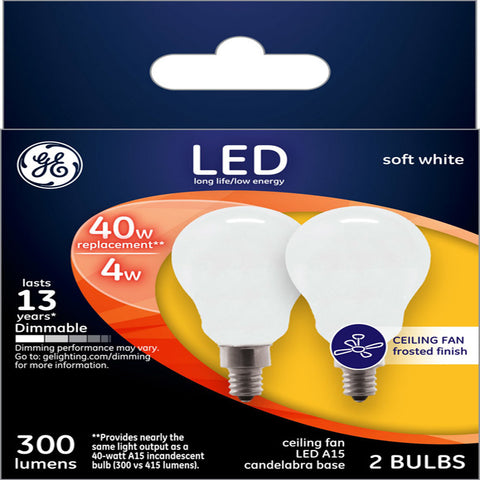 GE A15 E12 (Candelabra) LED Bulb Soft White 40 Watt Equivalence 2 pk (Pack of 12)