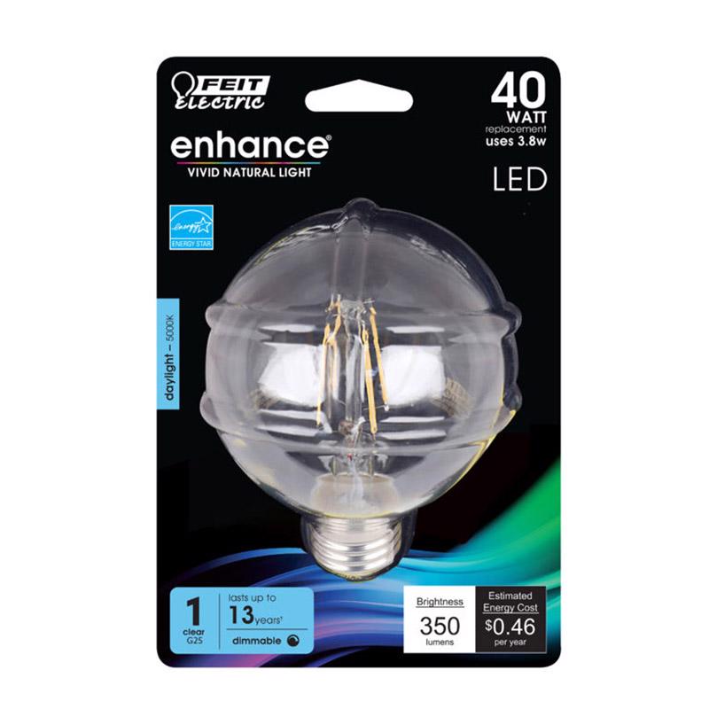 Bombilla LED de filamento Feit Enhance G25 E26 (mediana), luz de día, equivalente a 40 vatios, 1 ud.