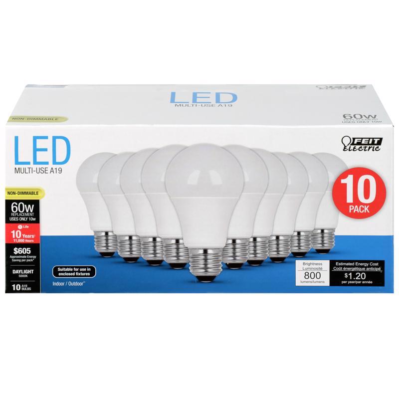 Feit A19 E26 (Medium) LED Bulb Daylight 60 Watt Equivalence 10 pk (Pack of 4)