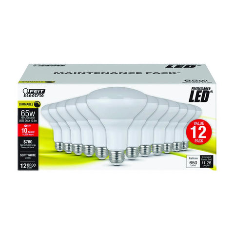 Feit BR30 E26 (Medium) LED Bulb Soft White 65 Watt Equivalence 12 pk