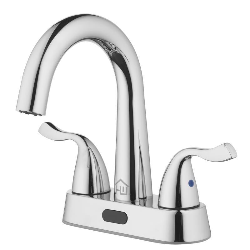 Homewerks Grifo de lavabo de baño moderno cromado con sensor de movimiento, de centro fijo, 4 pulg.