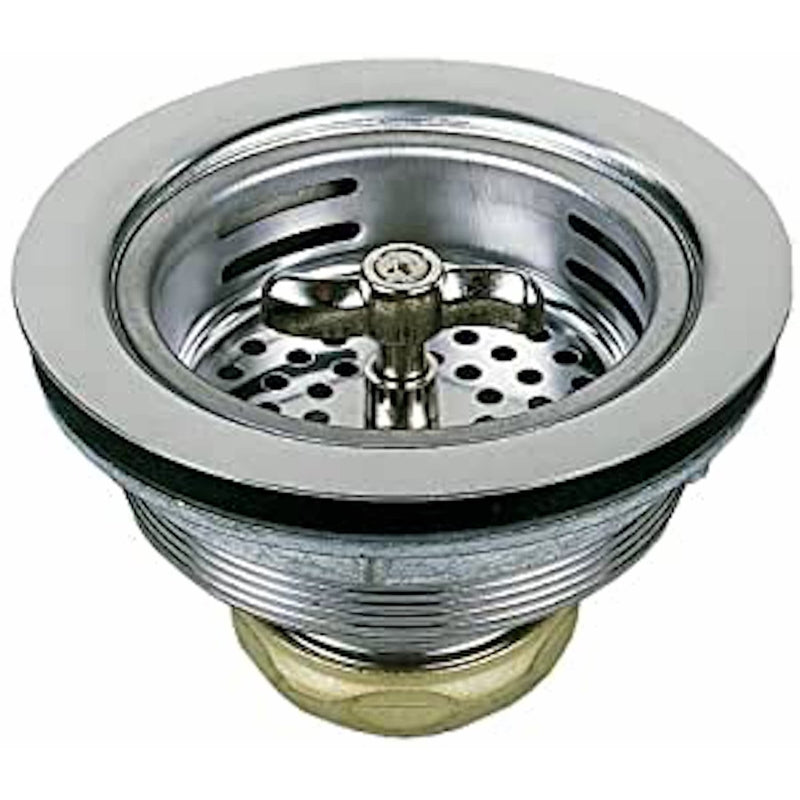 Colador de fregadero tipo canasta con cierre giratorio PlumbCraft de 3-1/2 pulg., D, cromo plateado, acero inoxidable
