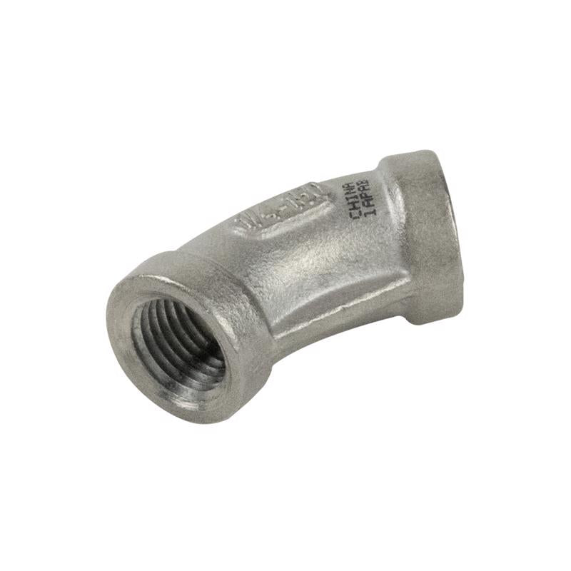 BK Products Proline codo de acero inoxidable de 4 pulg. de largo a 45 grados, 1/4 pulg. FIP x 1/4 pulg. FIP D