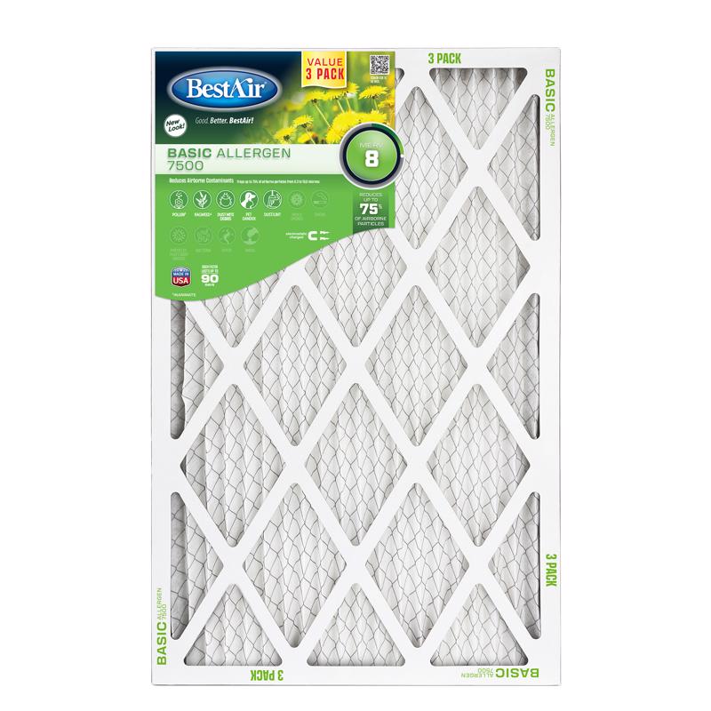 BestAir 20 in. W X 25 in. H X 1 in. 8 MERV Pleated Air Filter 3 pk (Pack of 4)