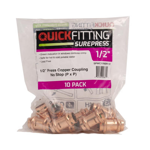 QuickFitting 1/2 in. Press in. Press in. Copper Coupling without Stop 10 pk
