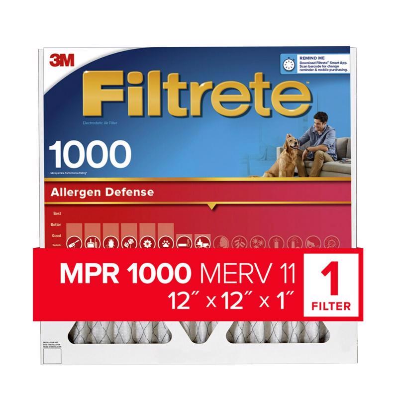 Filtrete Allergen Defense 12 in. W X 12 in. H X 1 in. 1000 MPR Pleated Air Filter 1 pk (Pack of 4)