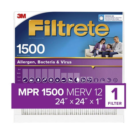Filtrete 24 in. W X 24 in. H X 1 in. 1500 MPR Pleated Allergen Air Filter 1 pk (Pack of 4)