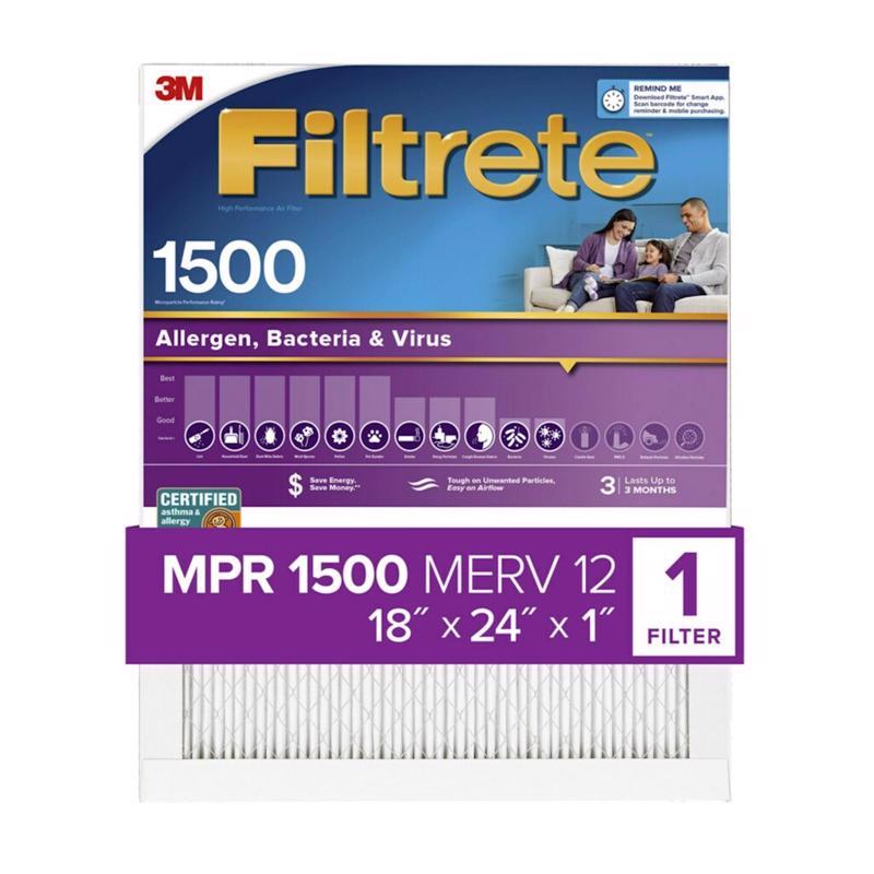 Filtrete 18 in. W X 24 in. H X 1 in. 1500 MPR Pleated Air Filter 1 pk (Pack of 4)