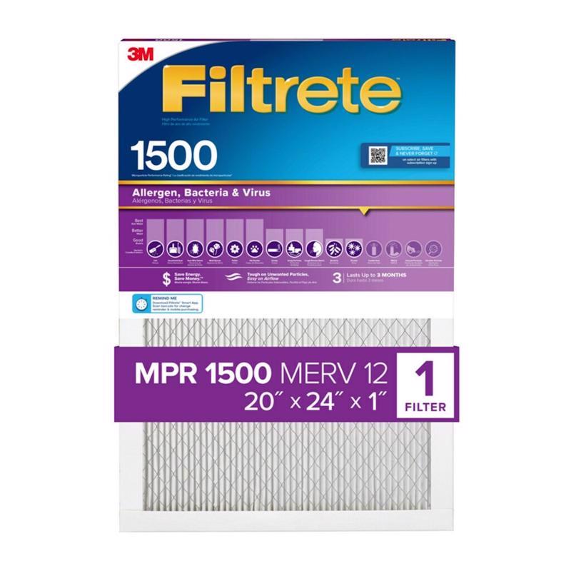 Filtrete 20 in. W X 24 in. H X 1 in. 1500 MPR Pleated Air Filter 1 pk (Pack of 4)