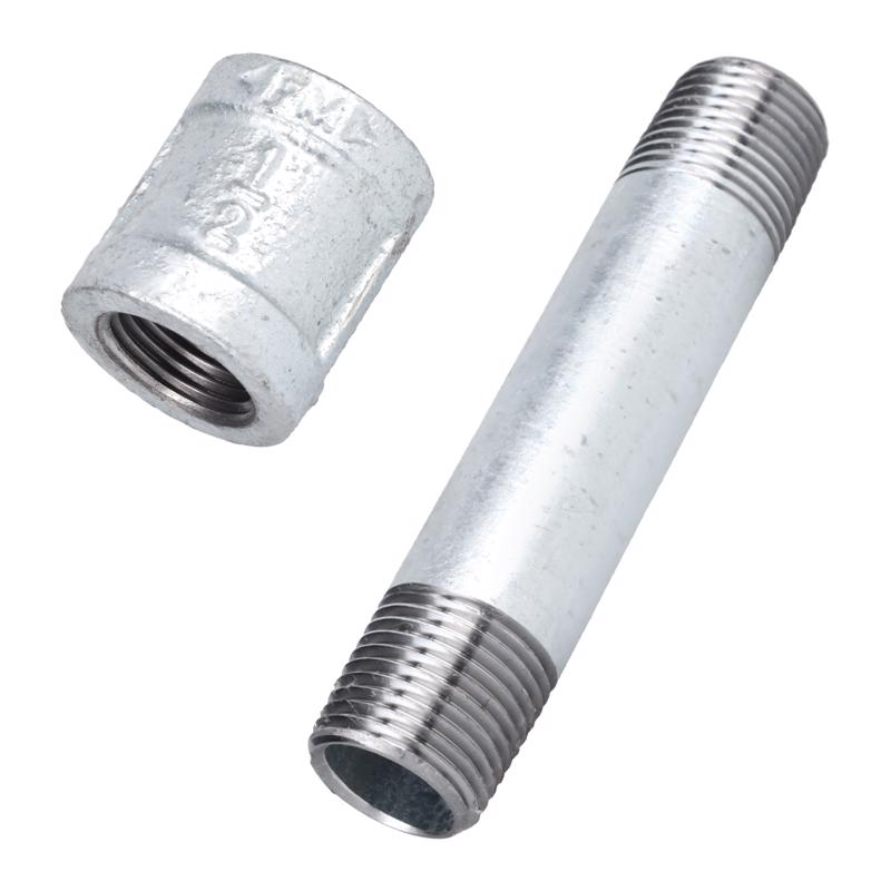 STZ Industries 1/2 in. MPT Galvanized Steel 4 in. L Nipple with Coupling