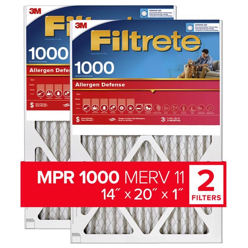 Filtrete 14 in. W X 20 in. H X 1 in. 1000 MPR Pleated Air Filter 2 pk (Pack of 3)