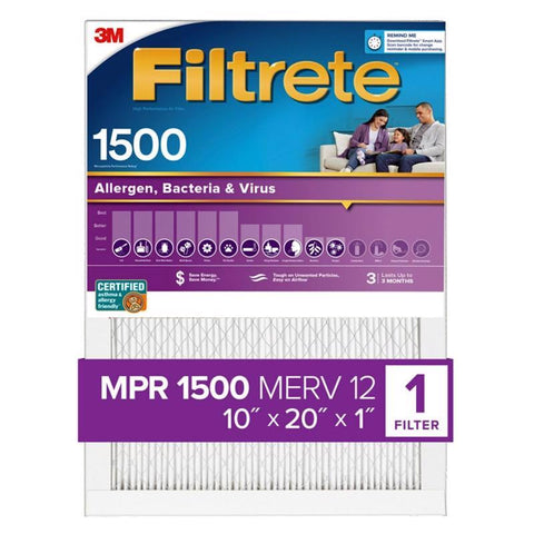 Filtrete 10 in. W X 20 in. H X 1 in. 1500 MPR Pleated Allergen Air Filter 1 pk (Pack of 4)