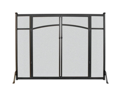 Panacea Black/Gray Matte Metal Fireplace Screen with Doors