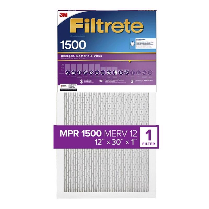 Filtrete 12 in. W X 30 in. H X 1 in. 1500 MPR Pleated Air Filter 1 pk (Pack of 4)