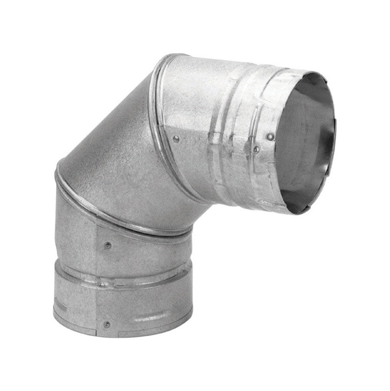 Codo de 90 grados de acero galvanizado para tubo de estufa DuraVent de 3 pulg. de diámetro x 3 pulg. de diámetro
