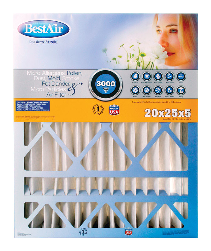 BestAir 20 in. W X 25 in. H X 5 in. 13 MERV Pleated Air Filter 1 pk