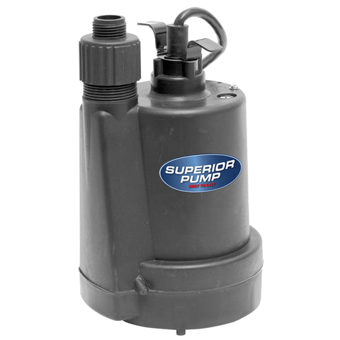 Superior Pump 1/4 HP 1800 gph Thermoplastic Switchless Switch Top Submersible Utility Pump