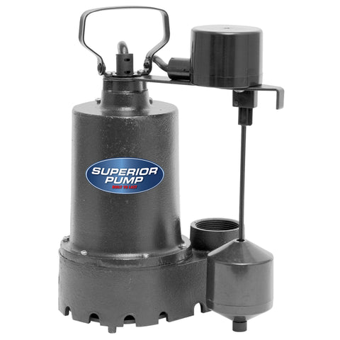 Superior Pump 1/2 HP 3300 gph Cast Iron Vertical Float Switch AC Submersible Sump Pump 10 ft.