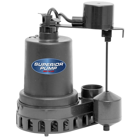Superior Pump 1/3 HP 2,880 gph Thermoplastic Vertical Float Switch AC Submersible Sump Pump 10 ft.
