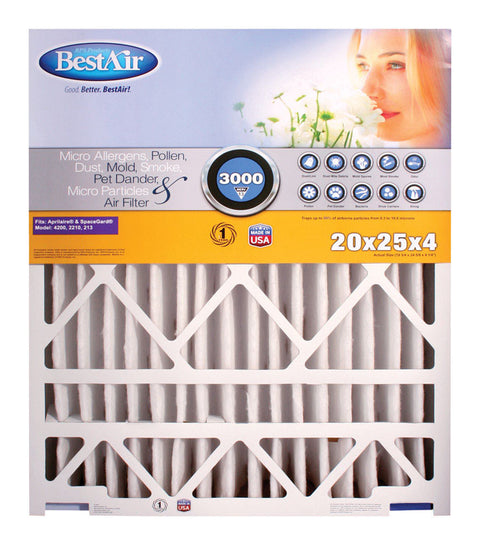 BestAir 20 in. W X 25 in. H X 4 in. 13 MERV Pleated Air Filter 1 pk (Pack of 2)