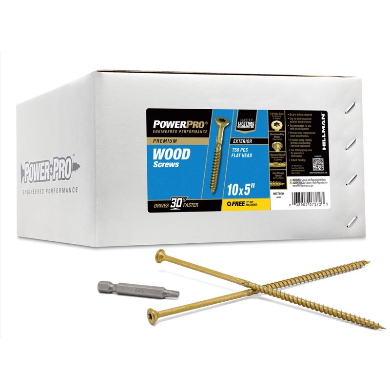 HILLMAN Power Pro Tornillos Premium para Deck de Cabeza Plana Estrella de Bronce No. 10 de 10 pulg. de largo x 5 pulg. Paquete de 750, 17 lb
