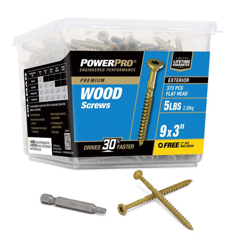 HILLMAN Power Pro Tornillos Premium para Deck de Cabeza Plana Estrella de Bronce No. 9 de 3 pulg. de largo 5 lb paquete de 373