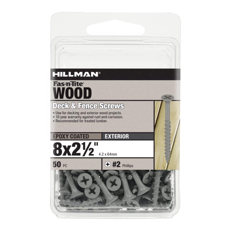 HILLMAN Fas-N-Tite No. 8 Ga. X 2-1/2 in. L Gray Phillips Bugle Head Deck Screws 50 pk
