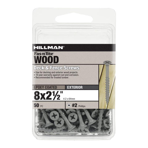 HILLMAN Fas-N-Tite No. 8 Ga. X 2-1/2 in. L Gray Phillips Bugle Head Deck Screws 50 pk
