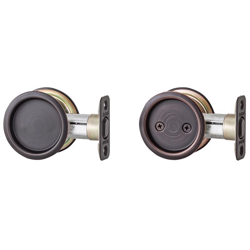 Kwikset Venetian Bronze Metal Indoor Round Pocket Door Lock