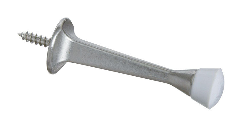 National Hardware Zinc w/Rubber Tip Satin Nickel Silver Rigid Door Stop Mounts to wall .7 in.