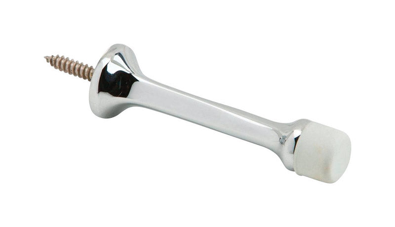 Ives 3-1/8 in. W X 7/8 in. L Brass Bright Chrome Silver Door Stop Mounts to wall