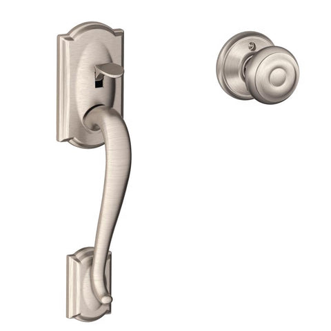 Schlage Camelot Satin Nickel Entry Handleset with Lever 1.75 in.