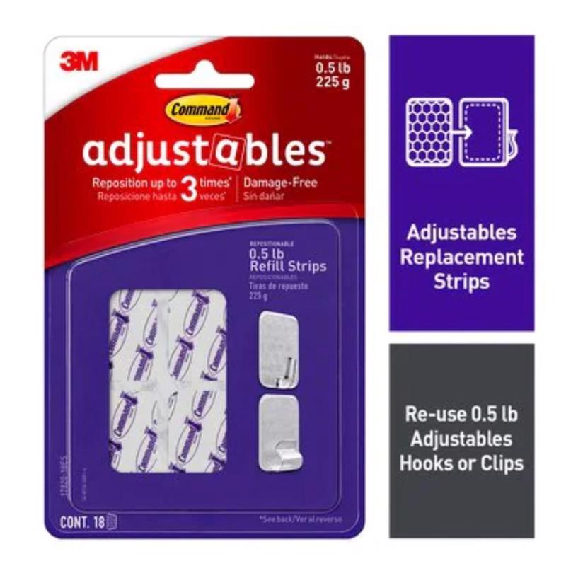 3M Command Adjustables Small Plastic Refill Strips 1.32 in. L 18 pk (Pack of 4)
