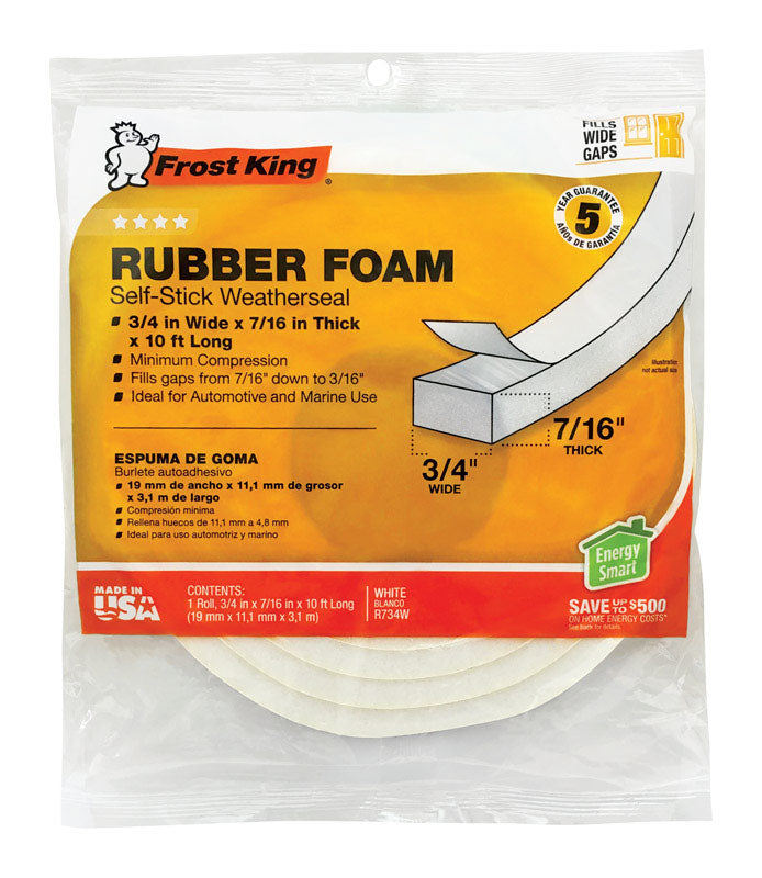 Frost King Sello climático de espuma de caucho blanco para puertas y ventanas 10 pies de largo x 0.44 pulgadas