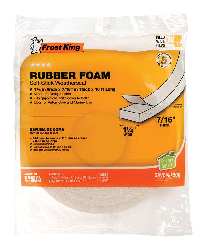 Frost King Espuma de Goma Blanca de Sellado Climático para Puertas y Ventanas 10 pies de largo x 0.44 pulgadas