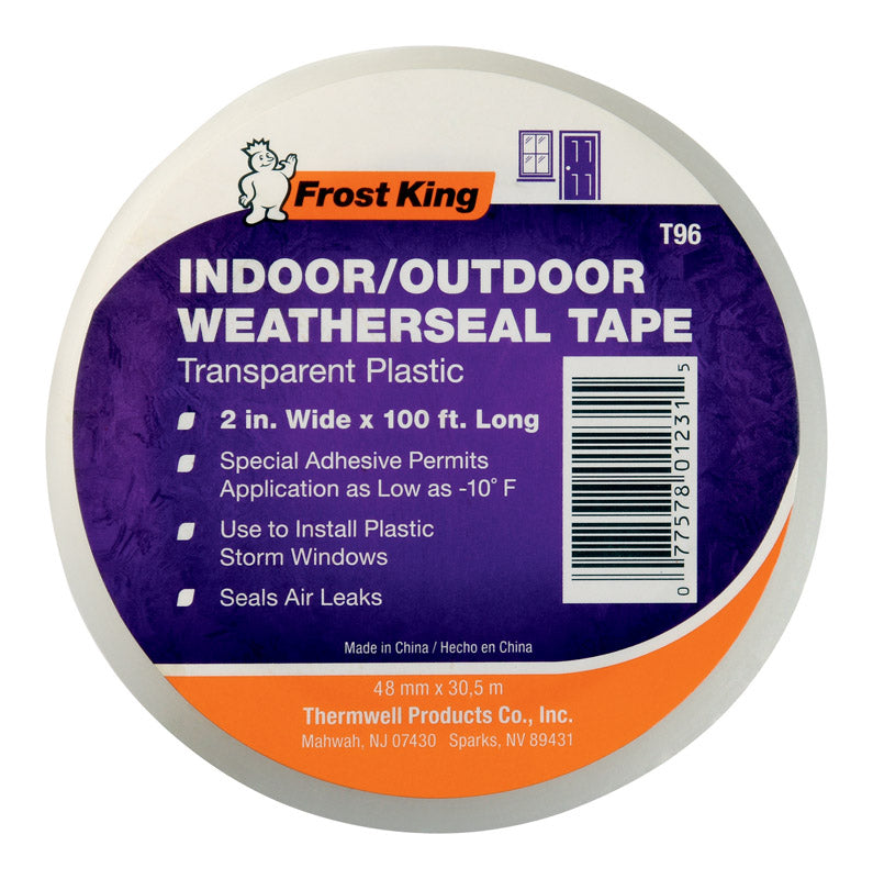 Cinta de sellado climático de plástico transparente Frost King para puertas y ventanas de tormenta, 100 pies de largo x 2 pulgadas de ancho.