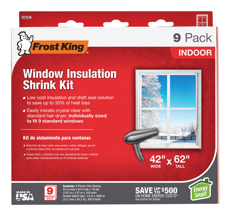 Kit de láminas aislantes para ventanas interiores Frost King, 62 pulg. de largo x 42 pulg. de ancho, paquete de 9
