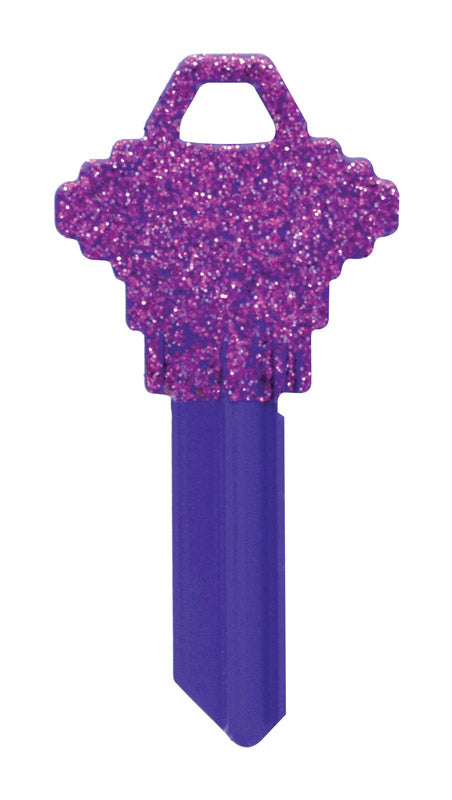 HILLMAN DIVA Purple Glitter House/Office Universal Key Blank Single Purple (Pack of 6)