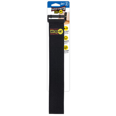 Cintas elásticas negras de almacenamiento Wrap-It Super-Stretch, 2 pulg. de ancho x 24 pulg. de largo, 10 lb, paquete de 2