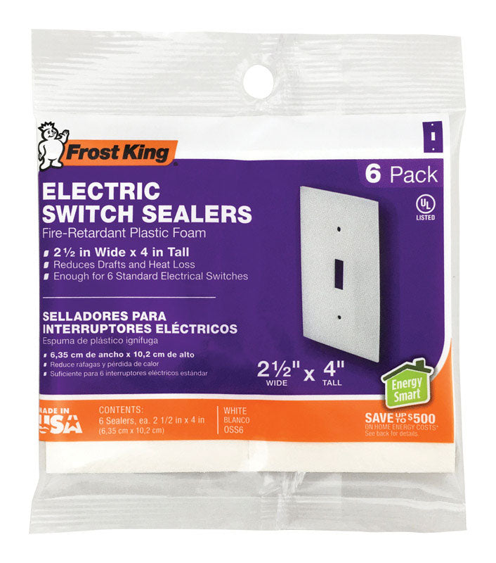 Frost King White Placas de pared de plástico para interruptor de palanca de 1 grupo Selladores paquete de 6