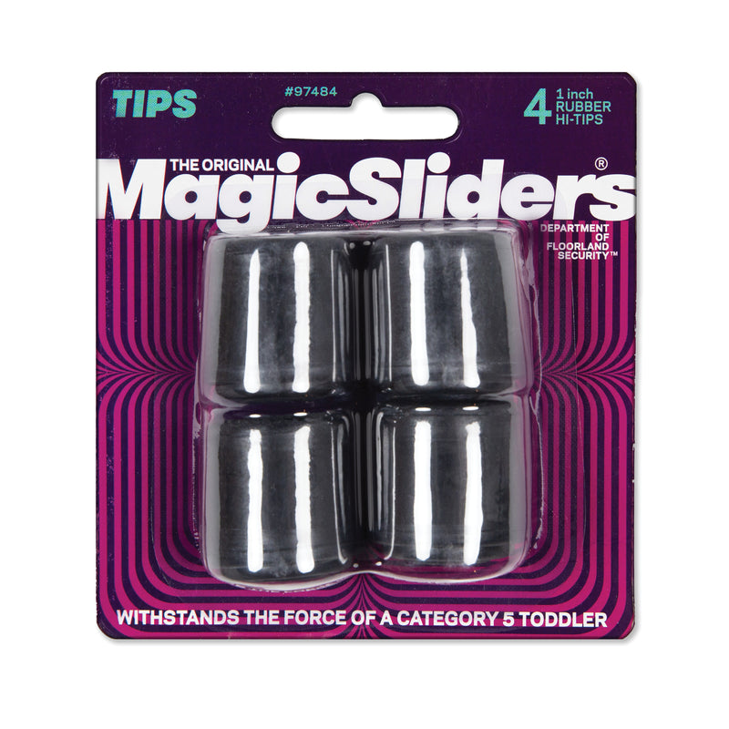 Magic Sliders Puntas de Goma para Patas Negras Redondas 1 pulg. de ancho Paq. de 4