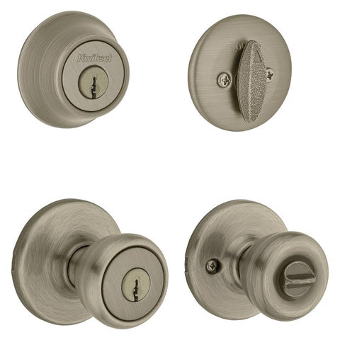 Kwikset Tylo Antique Brass Deadbolt and Passage Door Knob 1-3/4 in.