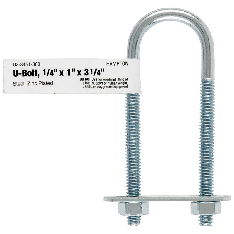 Hampton 1/4 in. X 1 in. W X 3-1/4 in. L Coarse Zinc-Plated Steel U-Bolt (Pack of 10)