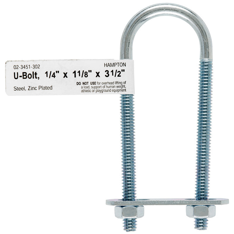 Hampton 1/4 in. X 1-1/8 in. W X 3-1/2 in. L Coarse Zinc-Plated Steel U-Bolt (Pack of 10)