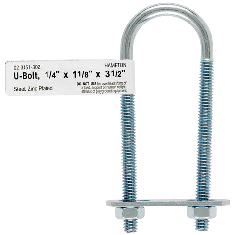 Hampton 1/4 in. X 1-1/8 in. W X 3-1/2 in. L Coarse Zinc-Plated Steel U-Bolt (Pack of 10)