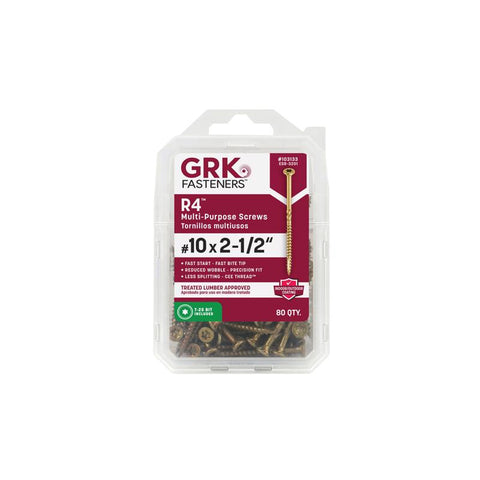 Tornillos multipropósito GRK Fasteners No. 10 x 2-1/2 pulg. de largo, punta de estrella Climatek con ranura en W, paquete de 80