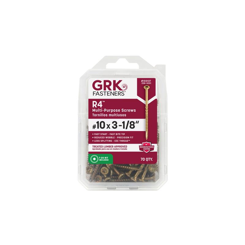 Tornillos multipropósito GRK Fasteners No. 10 x 3-1/8 pulg. de largo, punta de estrella Climatek con ranura en W, 1 paquete