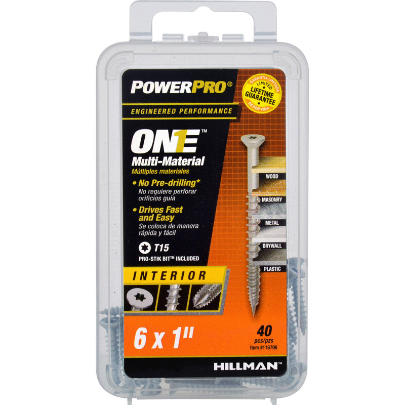 Tornillos autoperforantes de cabeza plana para múltiples materiales HILLMAN Power Pro, calibre 6, 1 pulg. de largo, con punta de estrella