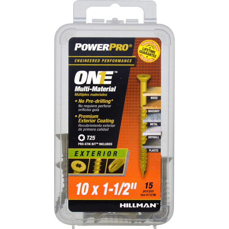 HILLMAN Power Pro No. 10 Ga. X 1-1/2 in. L Star Flat Head Coarse Multi-Material Screws (Pack of 5)