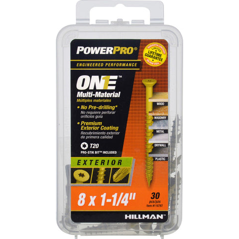 HILLMAN Power Pro No. 8 Ga. X 1-1/4 in. L Star Flat Head Coarse Multi-Material Screws (Pack of 5)